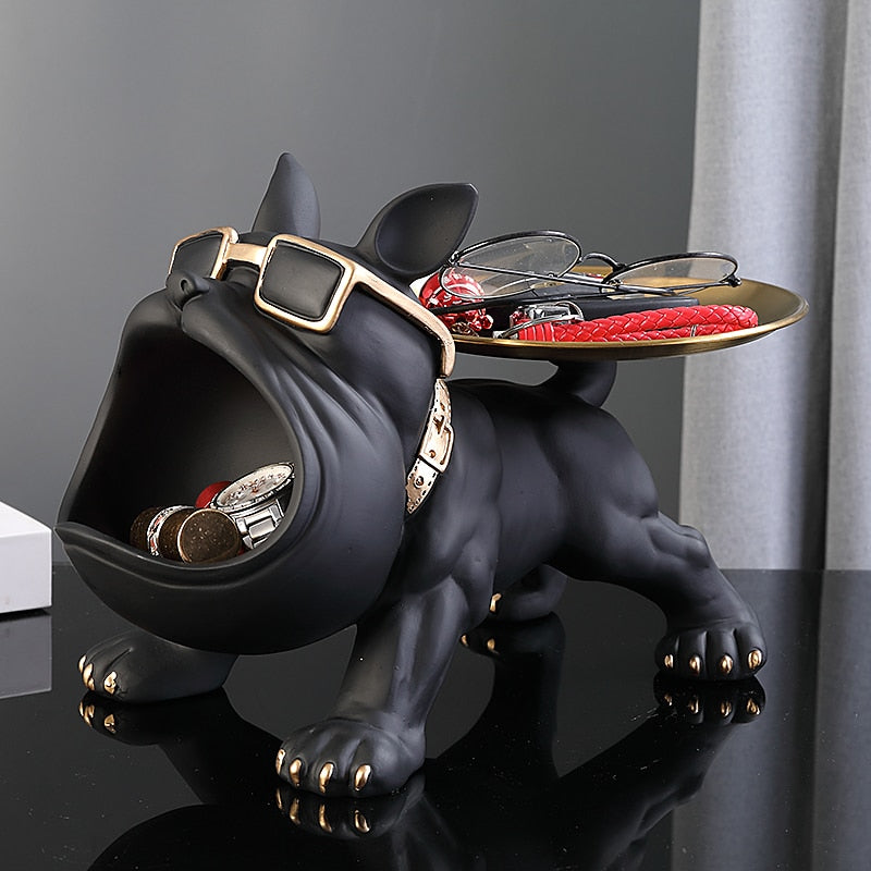 French Bulldog Cool French Bulldog Big Mouth Resin Sculpture With Tray Durable Dog Item