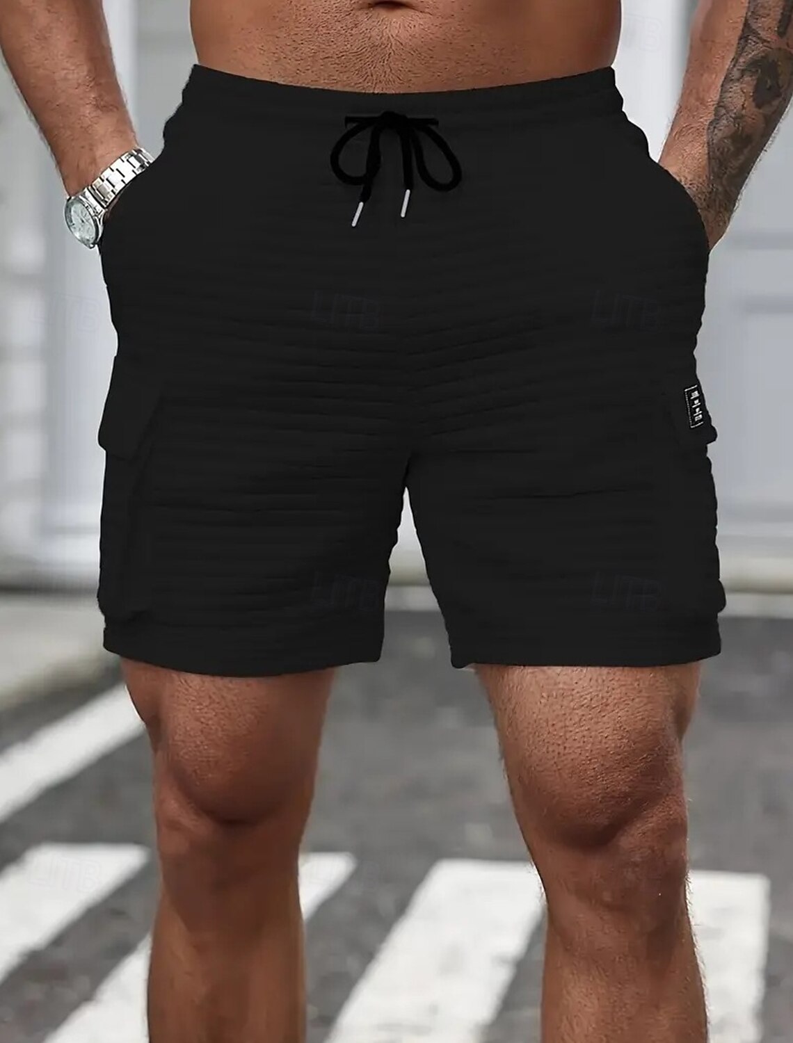 Men's Waffle Shorts Casual Drawstring Pocket Plain Comfort Breathable