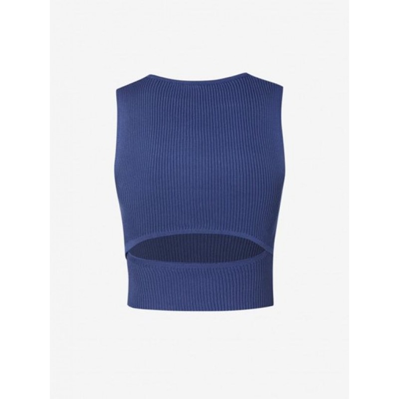 Rib Knit V Notched Cut Out Tank Top SU0240