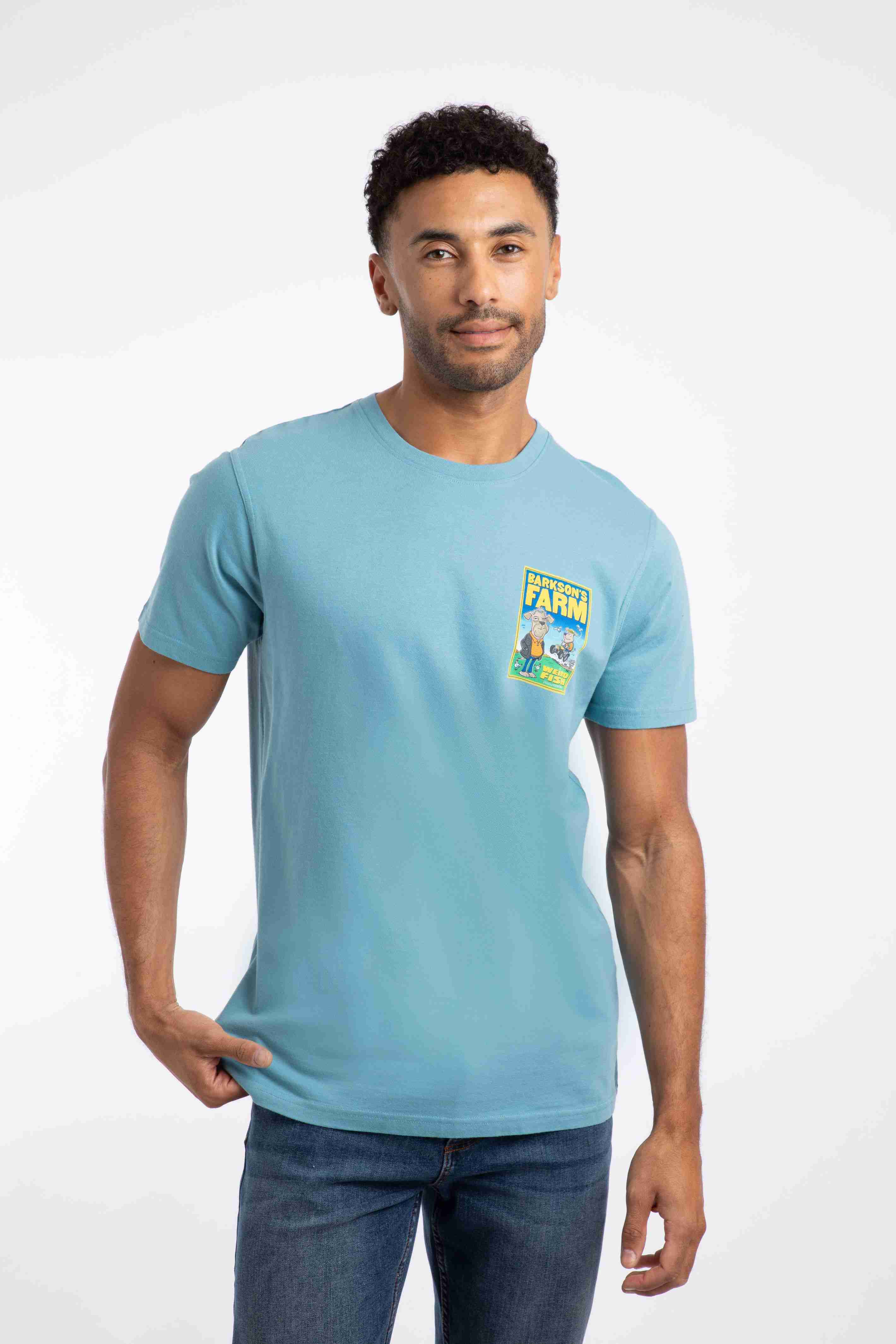 Barkson's Farm Back Print Artist T-Shirt Smoked Blue