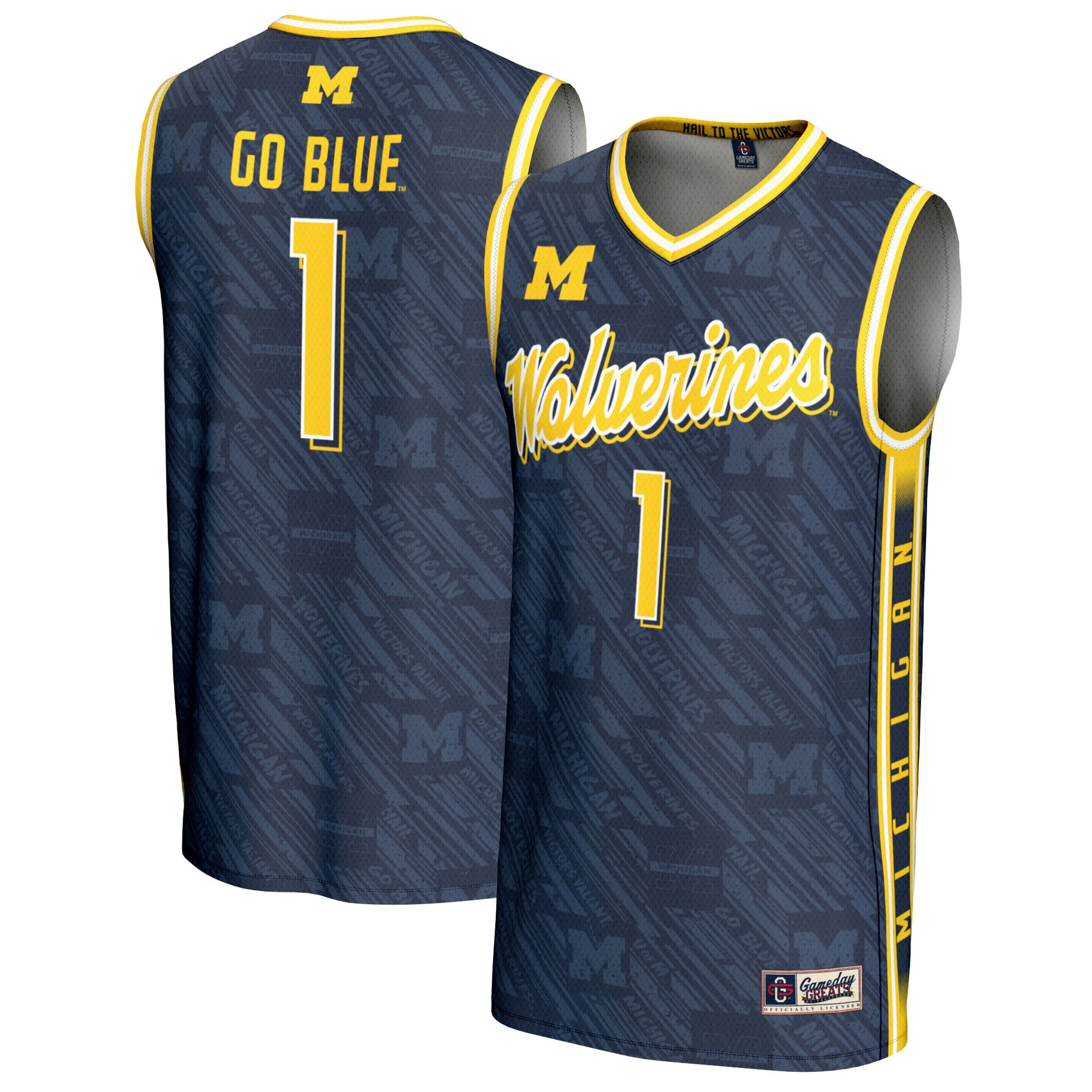 #1 Michigan Wolverines GameDay Greats Unisex Highlight Print Lightweight Basketball Fashion Jersey - Navy