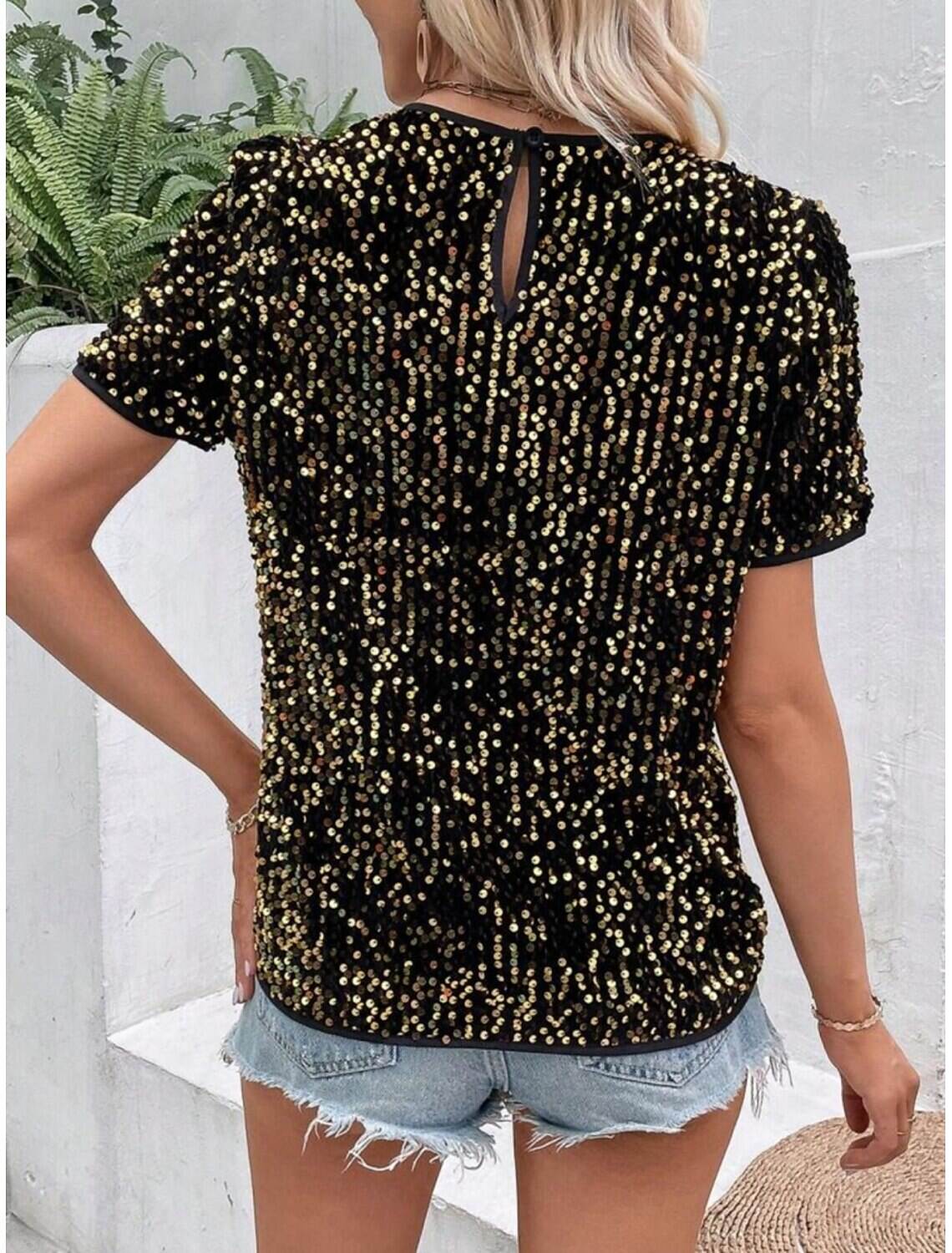 Women's T Shirt Fashion Modern Casual Plain Regular Tops Short Sleeve Crew Neck Sequins Regular Fit Daily Weekend Summer Spring