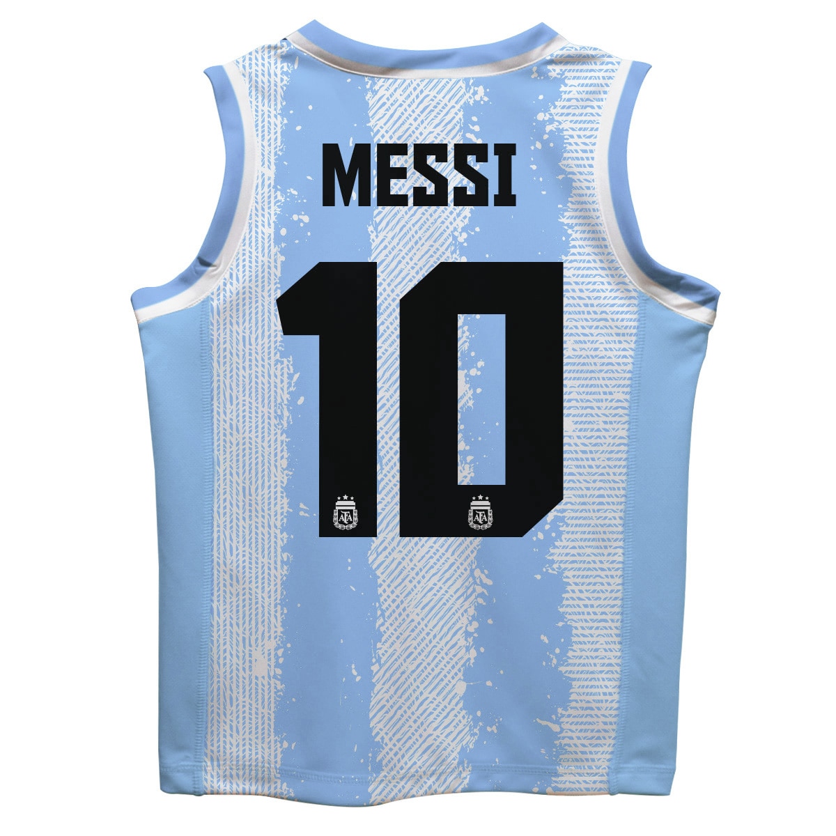 [SJH] Lionel Messi #10 Argentina National Team Vive La Fete Toddler Painted Stripes Basketball Jersey - Light Blue