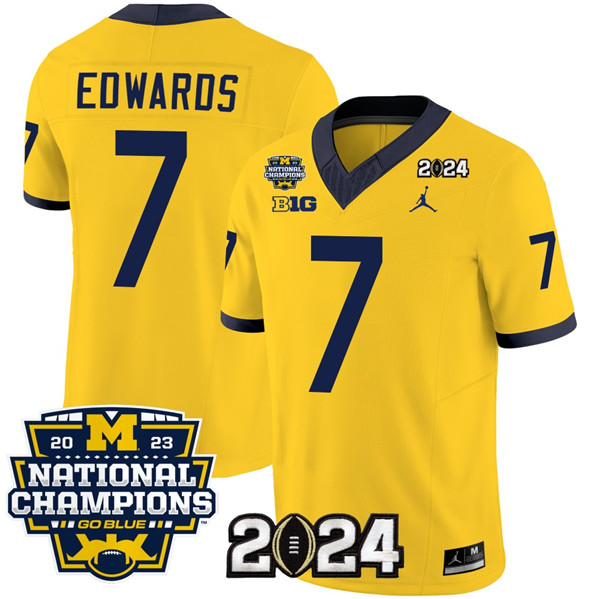 game day Men's Michigan UM Donovan Edwards #7 Yellow 2024 Football