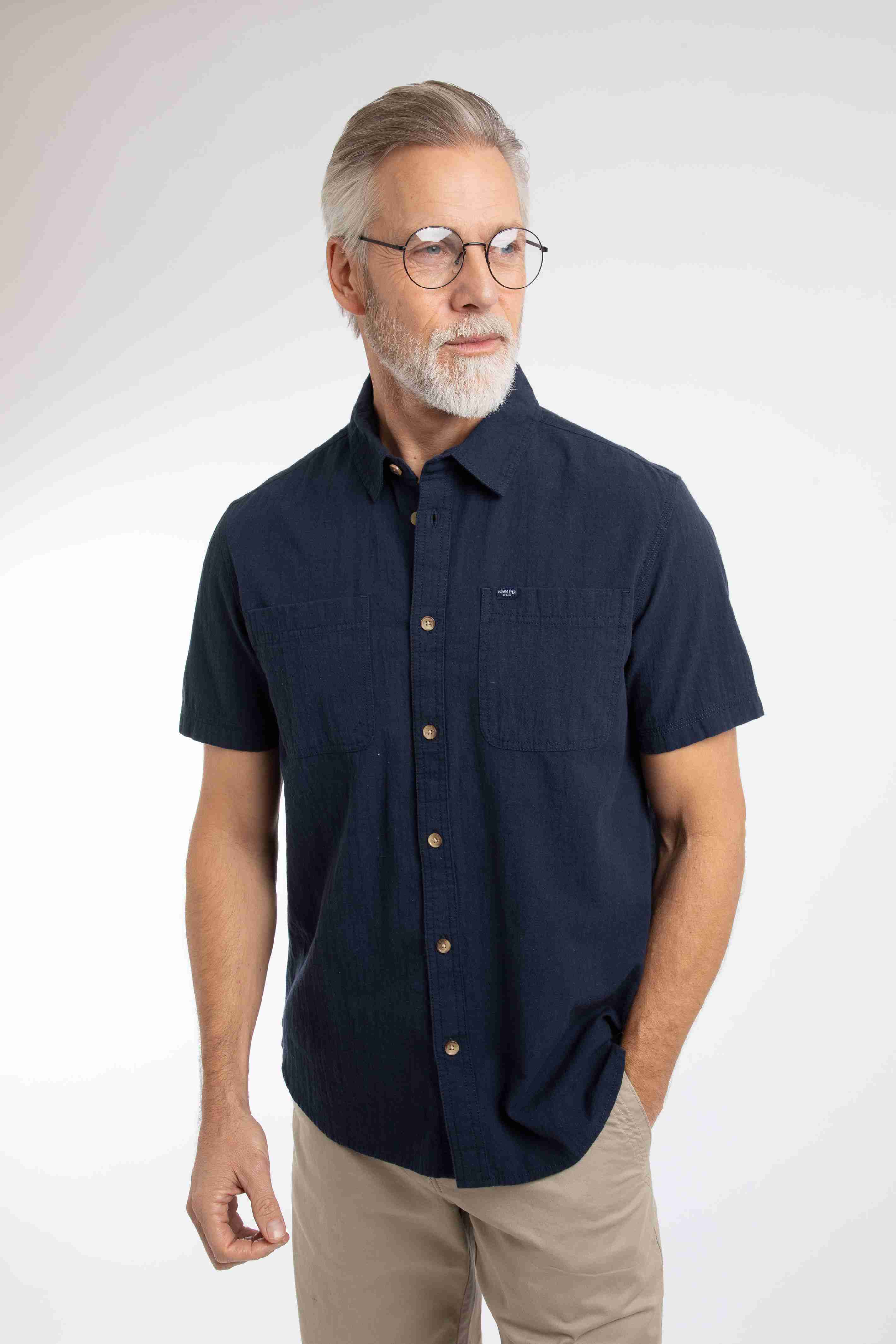 Hinton Textured Crepe Shirt Navy