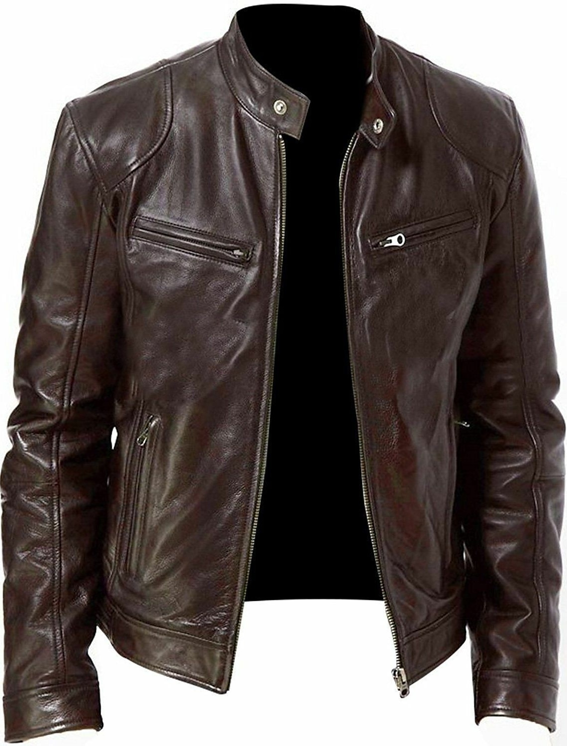Men's Faux Leather Jacket Transition Biker Daily Wear Thermal Warm