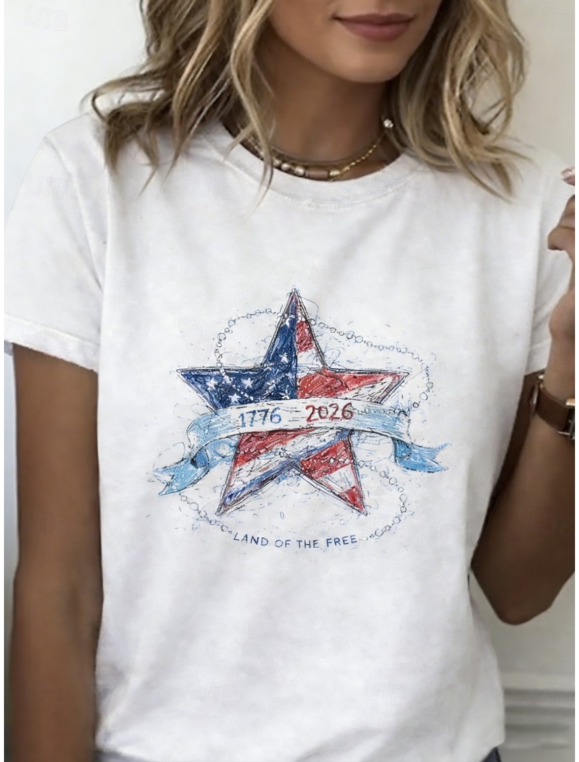American Independence Day Women's T Shirt Print Graphic American Flag Vintage Stylish Classic Short Sleeve V Neck Regular Tops Casual Daily White-Blue White Red White Summer Spring Fall Winter