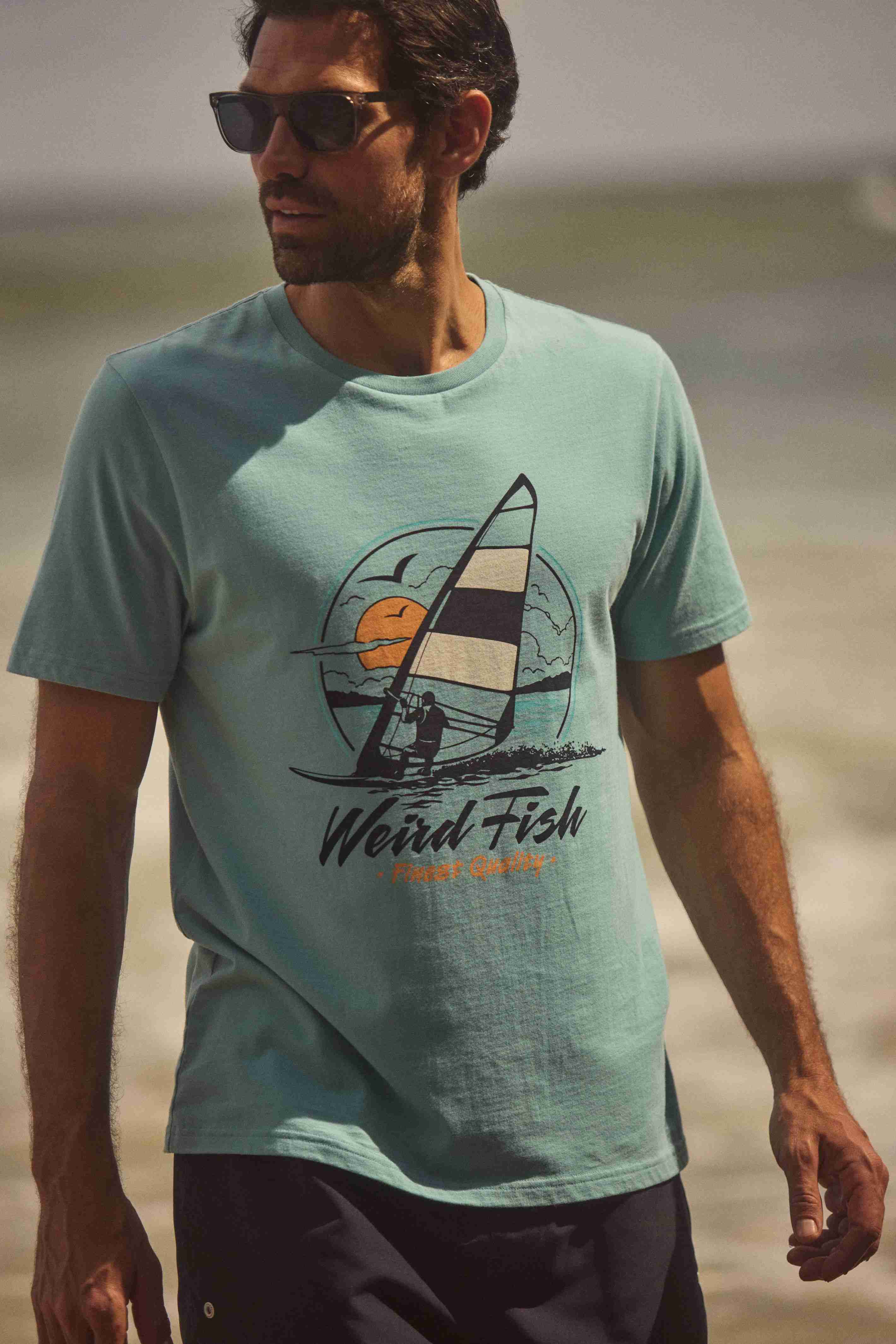 Cross Shore Front Print Graphic T-Shirt Aqua blue