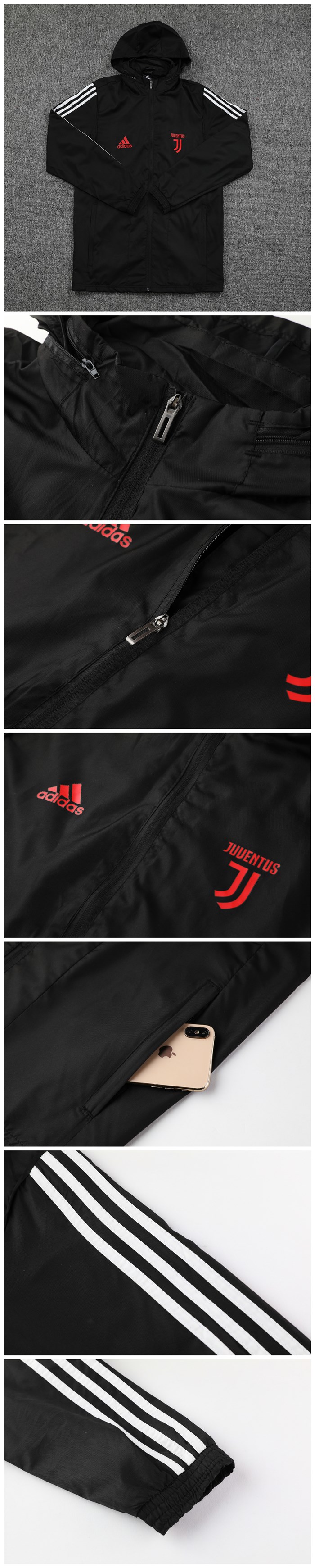 Premium Durable 2019-20 Juventus Black Hoody Woven Windrunner