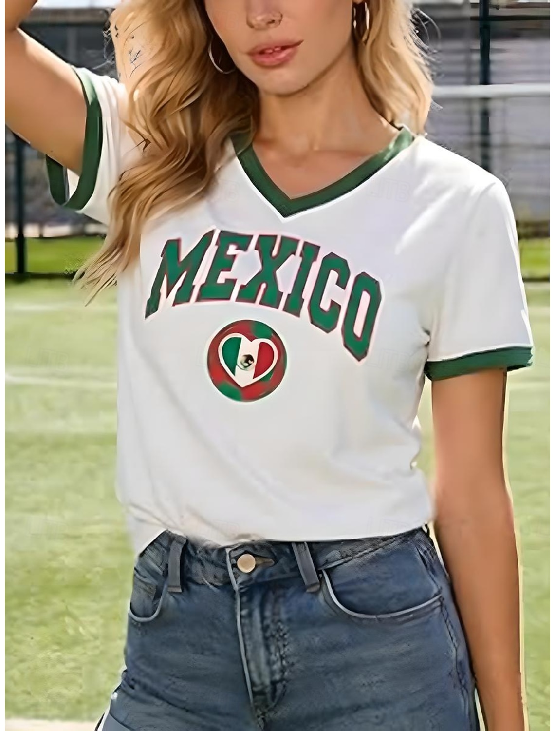 World Soccer Match 2026 Women's T Shirt Print Graphic Soccer Team Stylish Casual Short Sleeve V Neck Regular Tops Daily Blue White Yellow Royal Blue Green Summer Spring