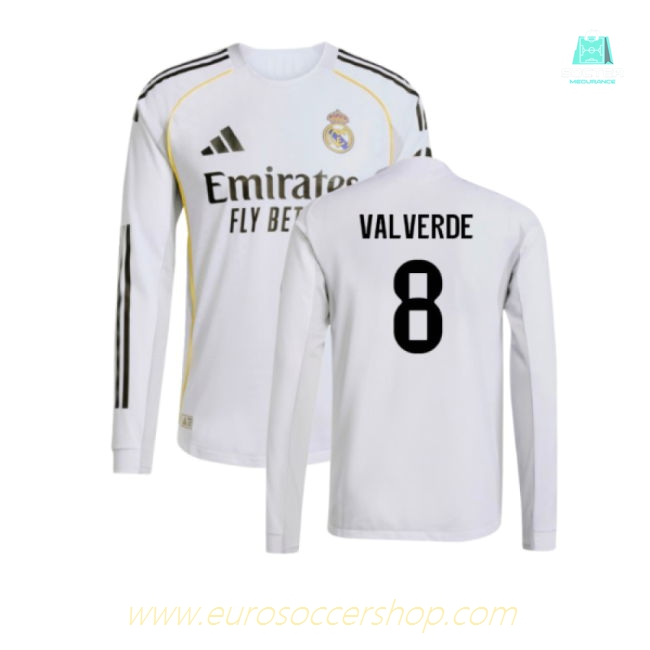 2025-2026 Real Madrid Authentic Long Sleeve Home Shirt (Valverde 8)