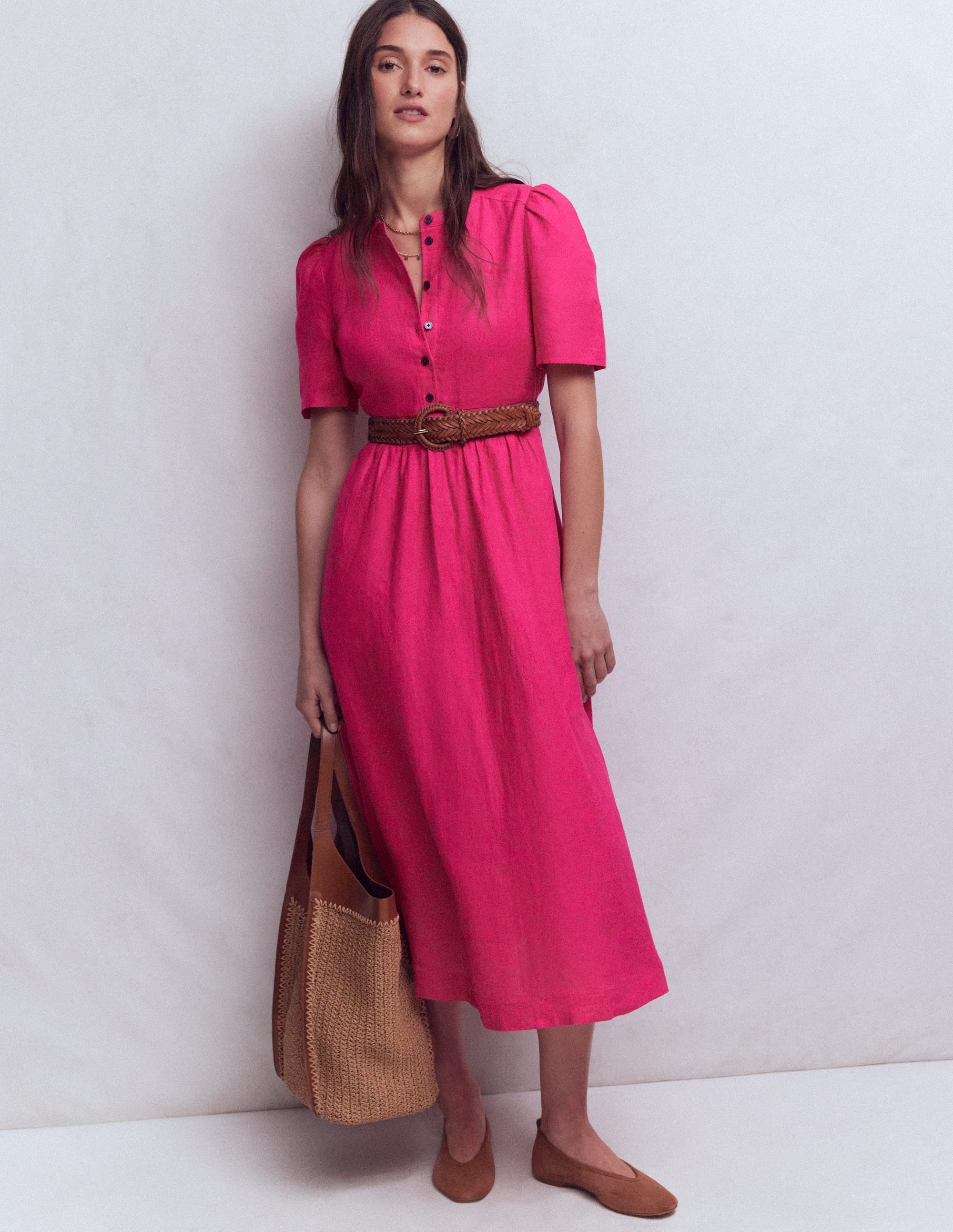 Ivy Placket Linen Midi Dress