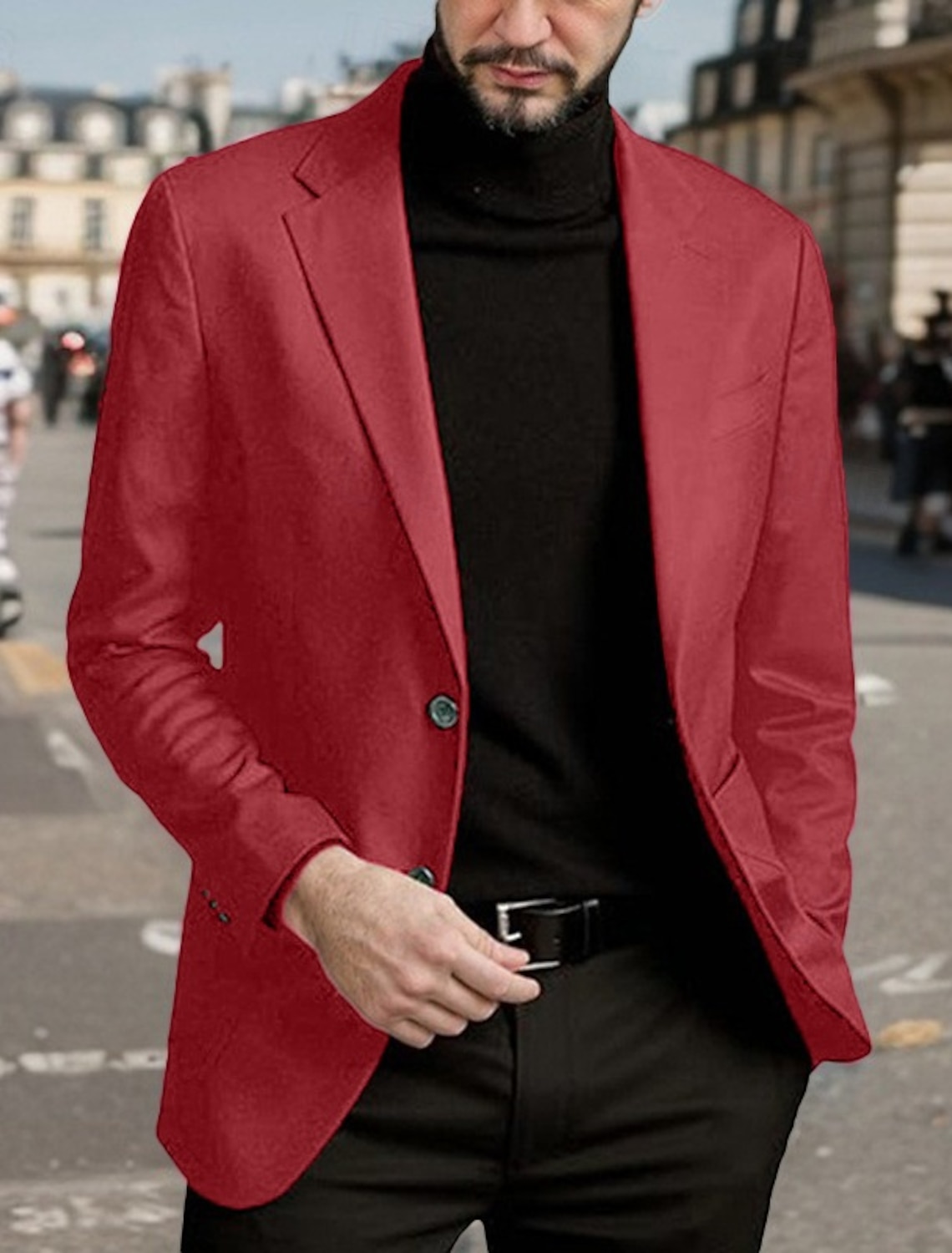 Men's Blazer Business Cocktail Party Wedding Party Fashion Casual Spring Fall Polyester Plain Pocket Buttons Comfortable Single Breasted Blazer Black Red Blue Purple