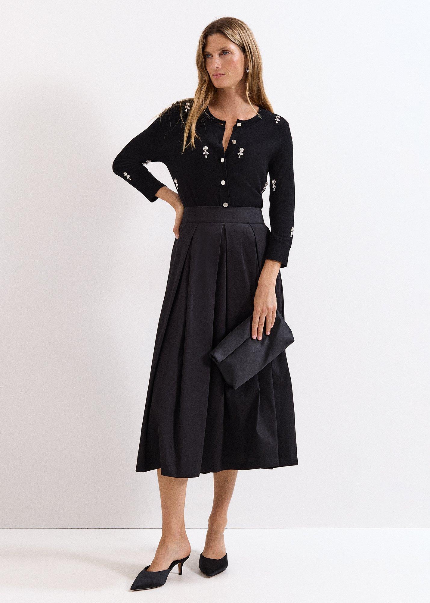 Petite Trinity Black Midi Skirt