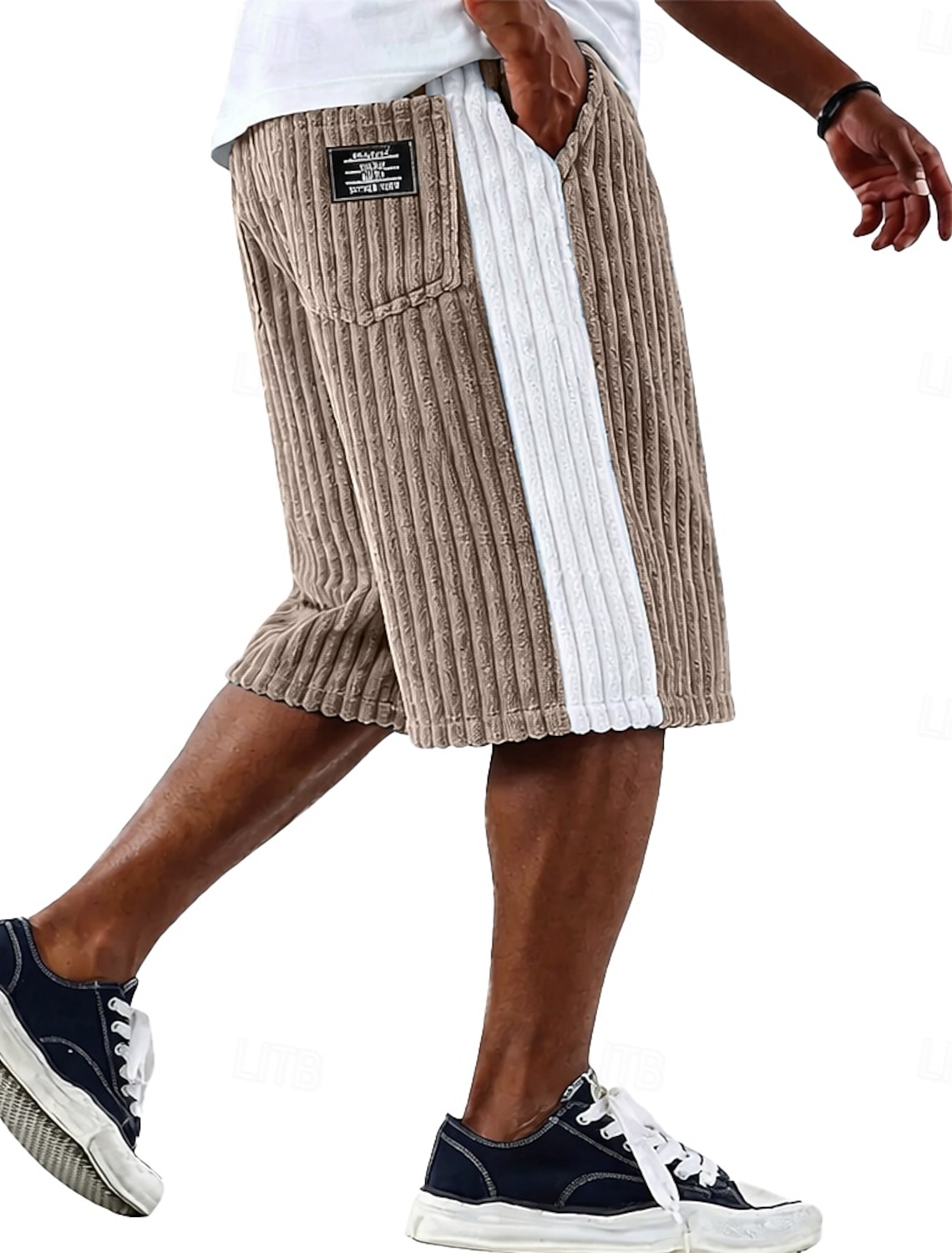 Men's Shorts Casual Shorts Corduroy Shorts Pocket Elastic Waist Simple Plain Comfort Breathable Knee Length Casual Outdoor Vacation Vacation Fashion Black White Micro-elastic