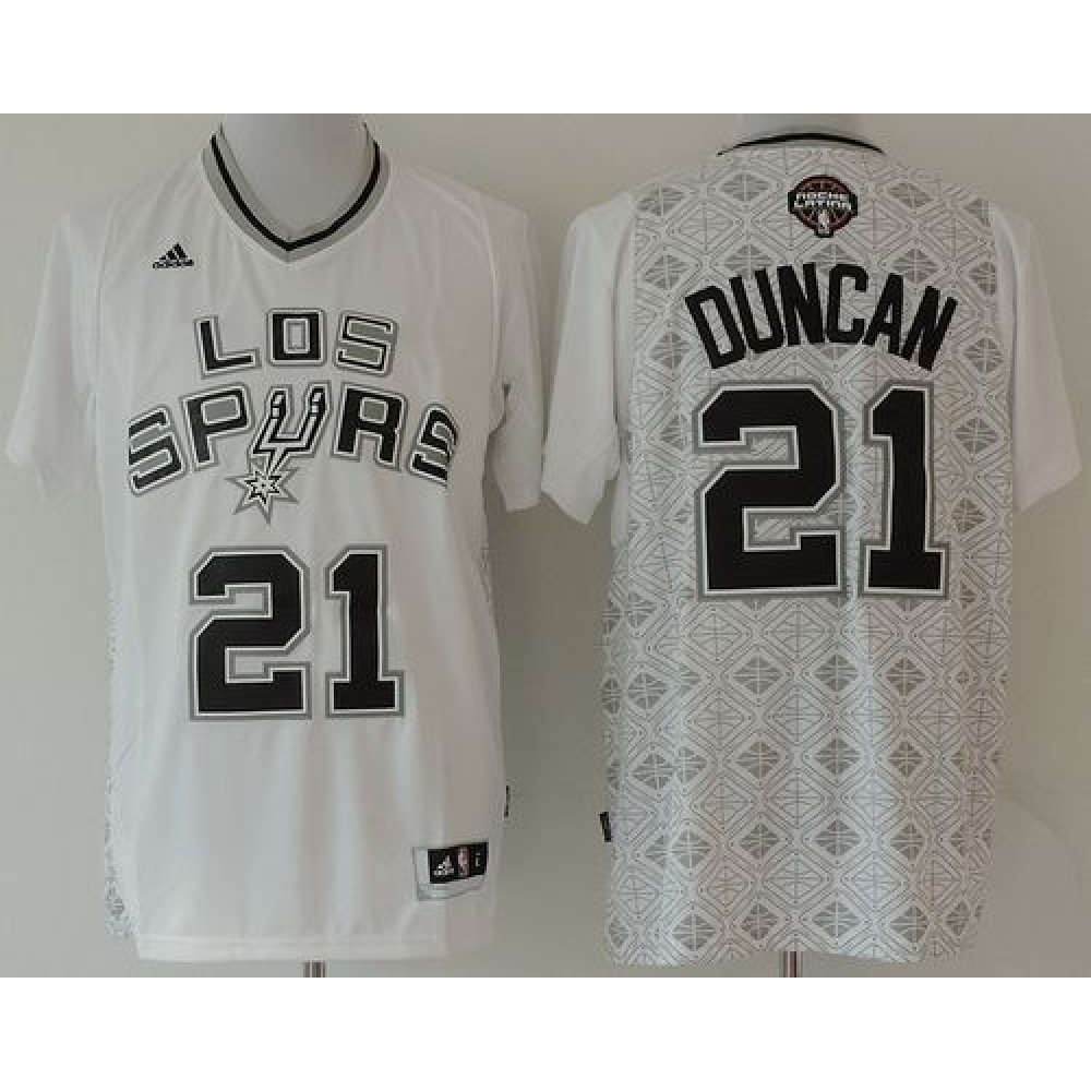 Spurs #21 Tim Duncan White New Latin Nights Stitched NBA Jersey