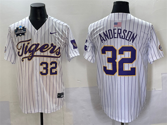 Men's LSU LA Tigers #32 Kade Anderson White 2025 stitched premium