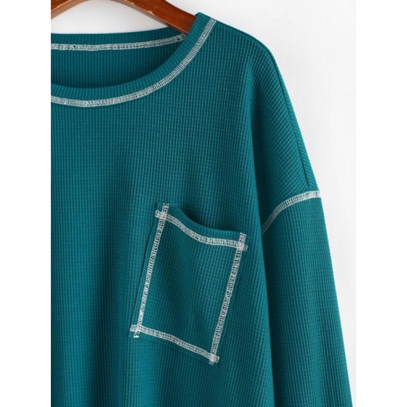 Chest Pocket Topstitching Drop Shoulder Knit Tee IZ5133