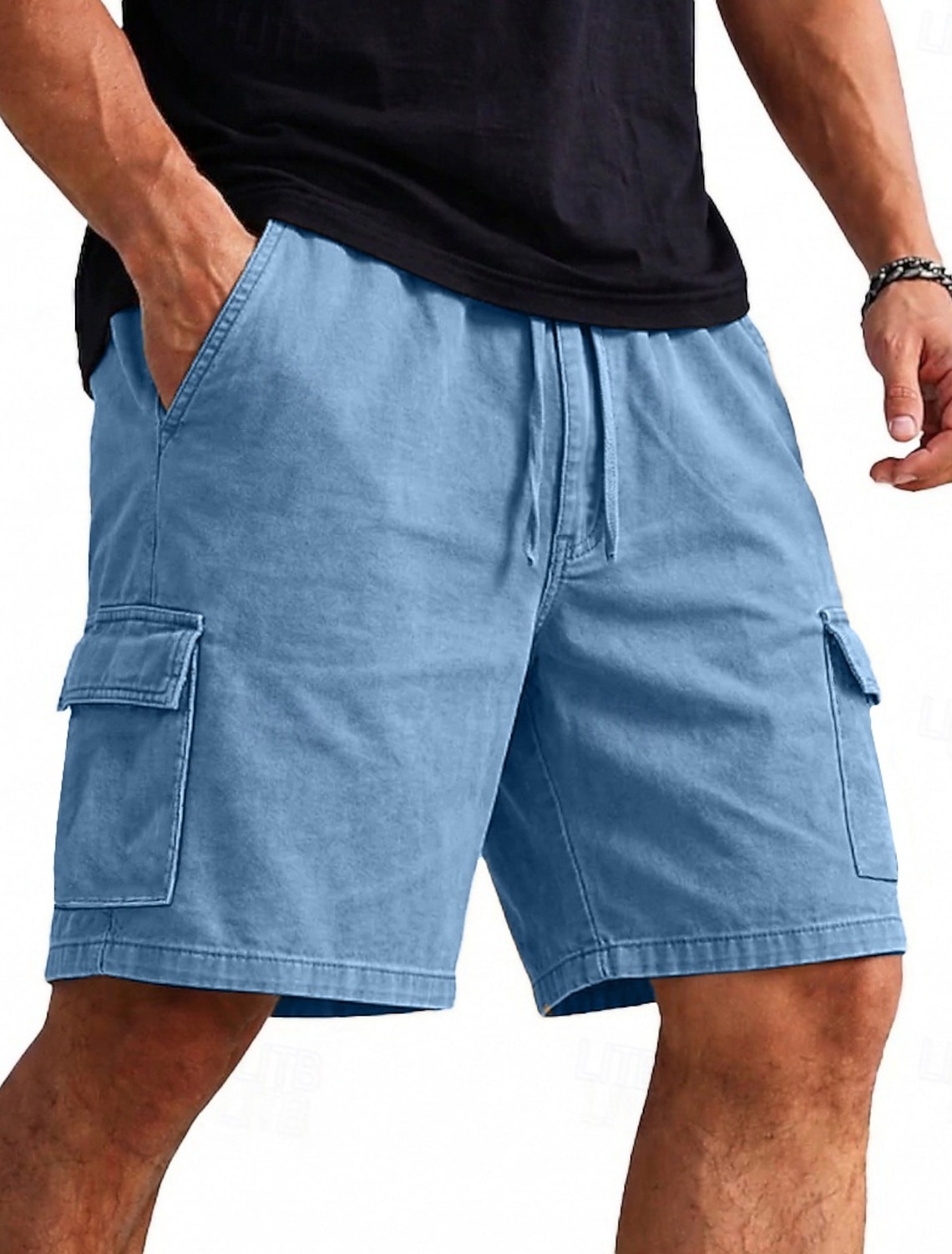 SoftFade™ Men's Cargo Shorts Shorts Casual Shorts Acid Wash Shorts Drawstring Pocket Elastic Waist Plain Comfort Breathable Knee Length Casual Outdoor Beach Vacation Fashion Blue Green Inelastic