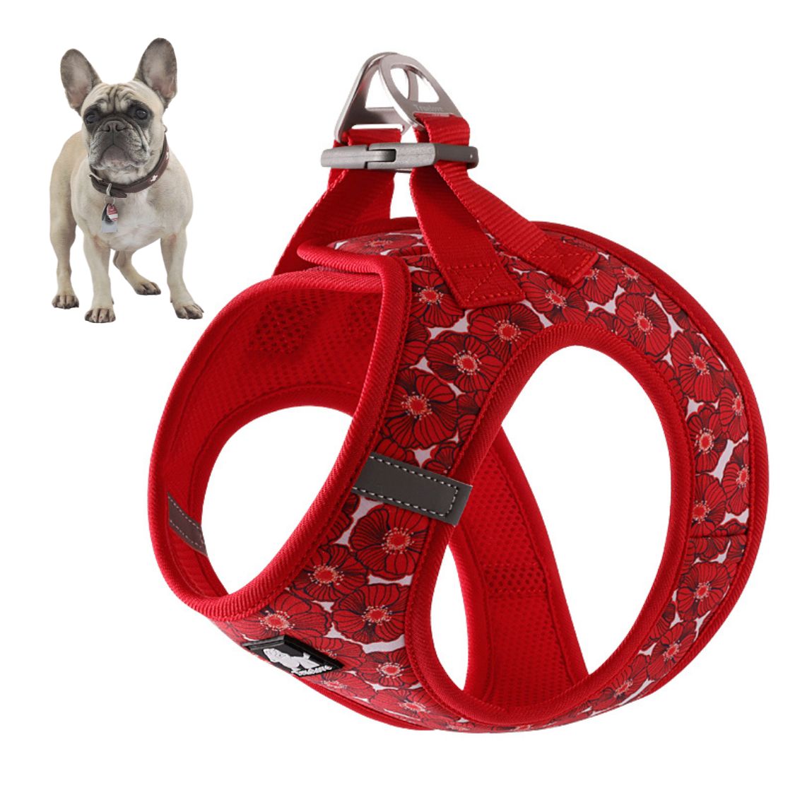 Weather-Resistant Bloompup Frenchie Floral Harness With Reflective St...