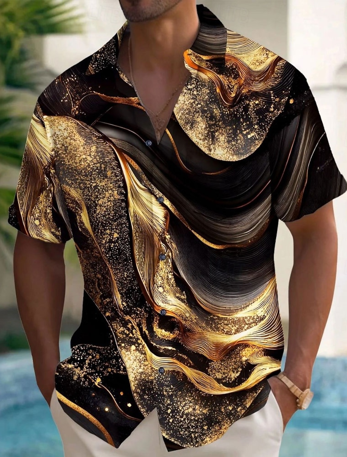 Men's Geometric Marble Abstract Art Shirt Summer Shirt Button Up Shirt Short Sleeve Fashion Casual Outdoor Vacation Dailywear Summer Spring Turndown 3D Print Collared Shirts Front One Pocket Khaki