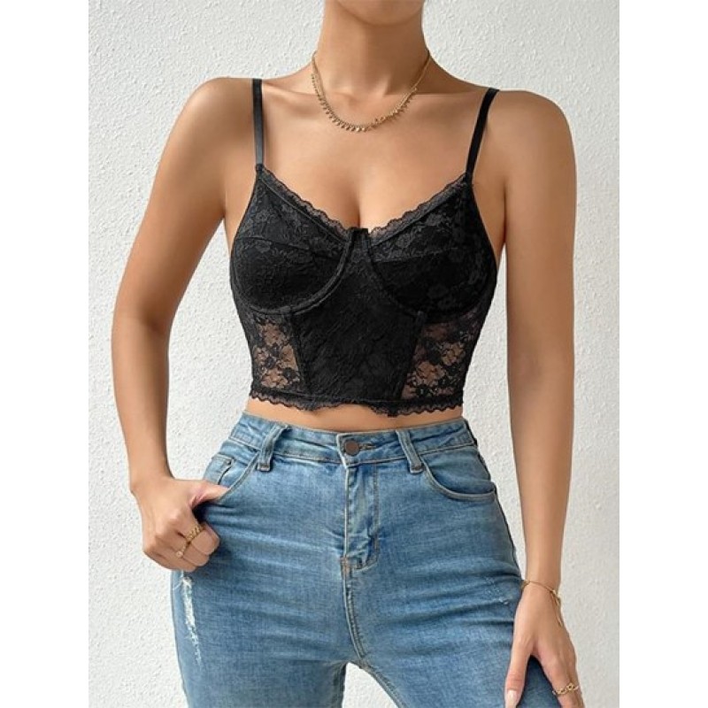 Underwire Bustier Sheer Lace Cami Top WL6521