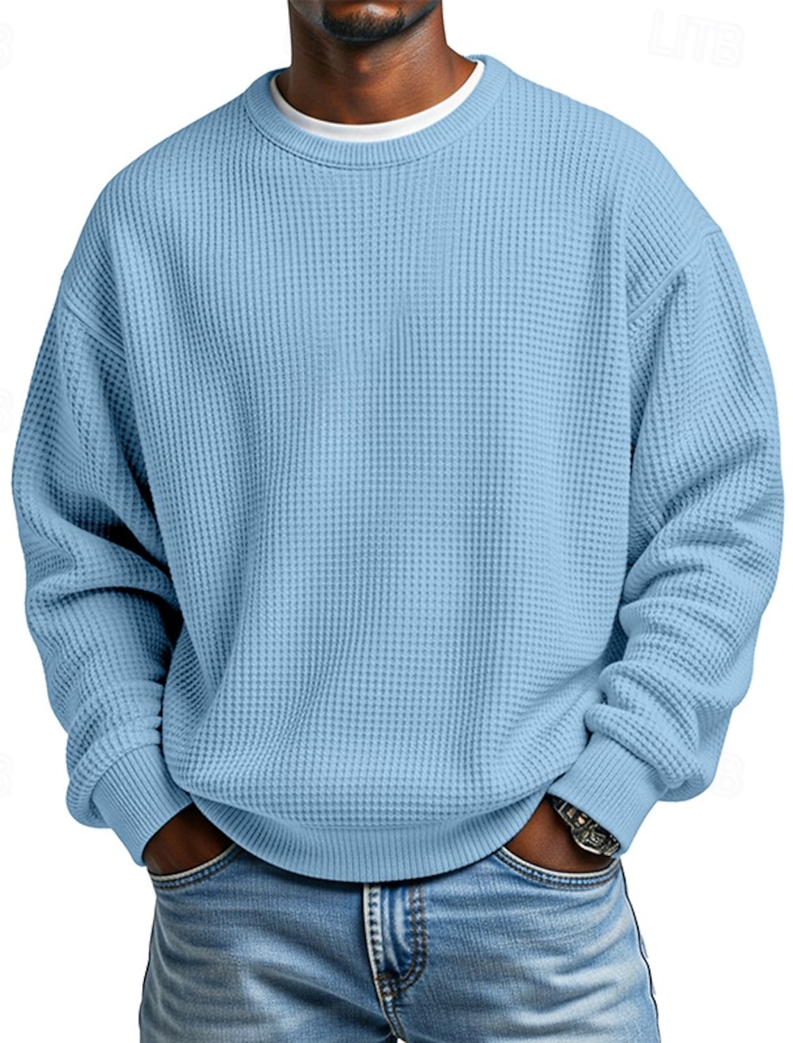 Men's Sweatshirt Waffle Pullover Apricot Black White Light Green Red