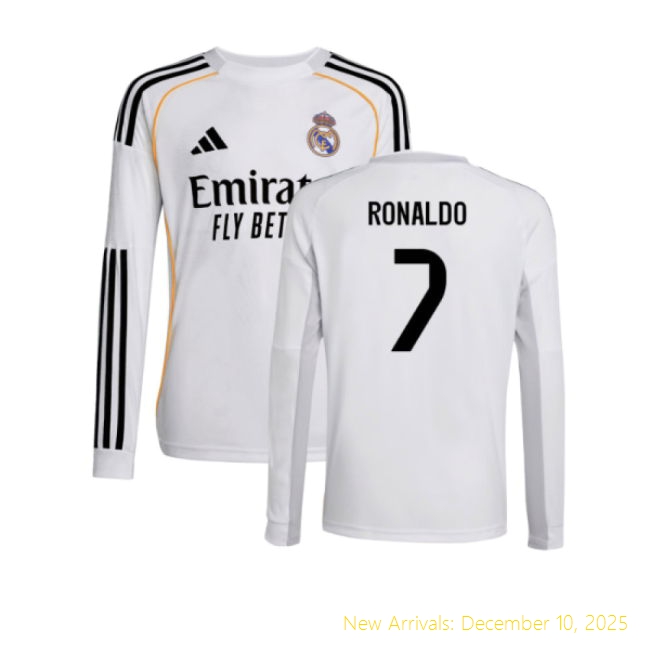 2025-2026 Real Madrid Long Sleeve RM Official Home Shirt (Kids)