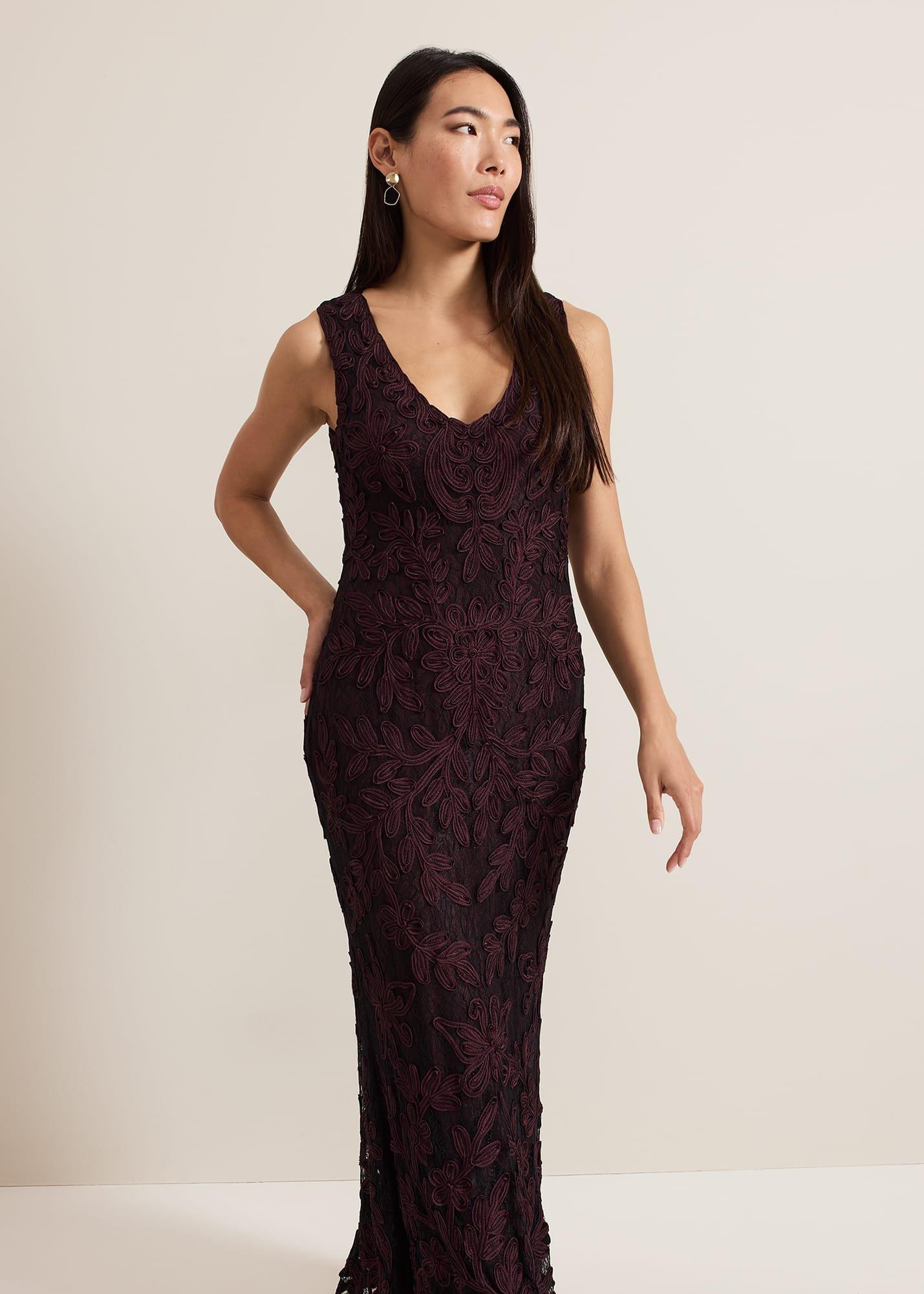 Montee Burgundy Tapework Maxi Dress