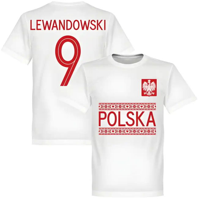 Poland Lewandowski 9 Team T-Shirt - White Euro Official