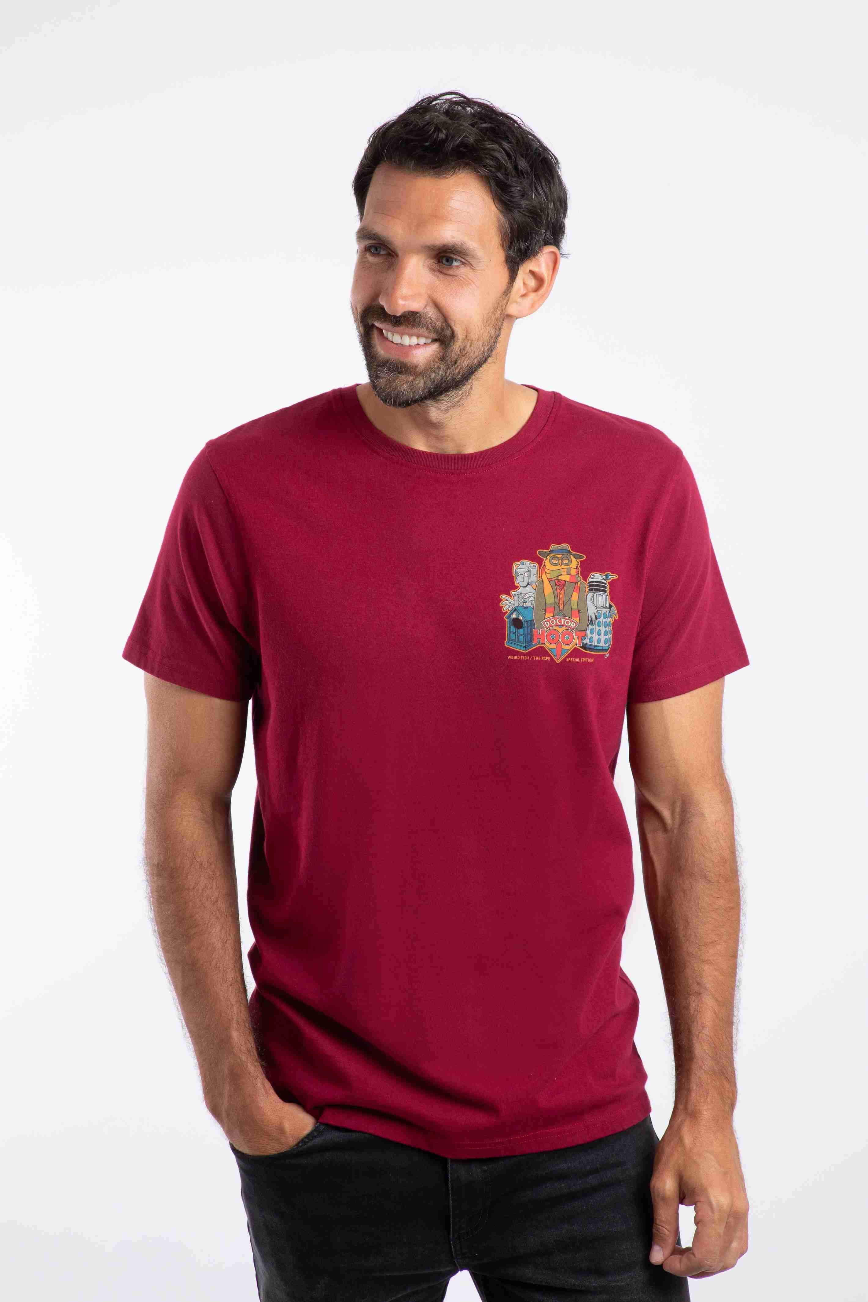Doctor Hoot Back Print Artist T-Shirt Garnet
