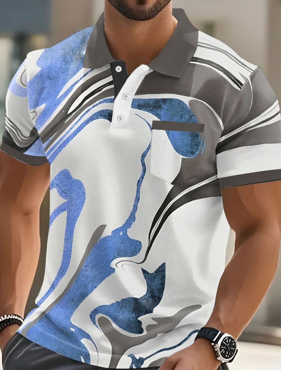 Men's Abstract Marble Polo Short Sleeve Shirts Collared Casual Outdoor