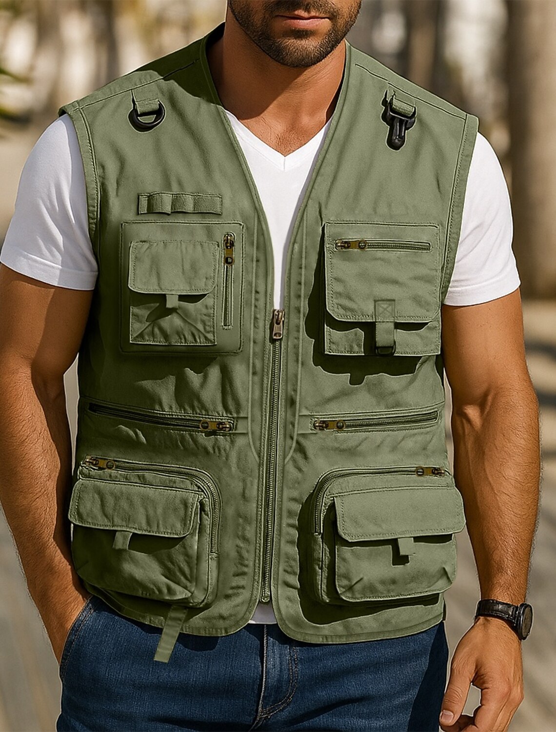 Men's Outdoor Vest Tactical Jacket Sports Casual Fishing Camping &