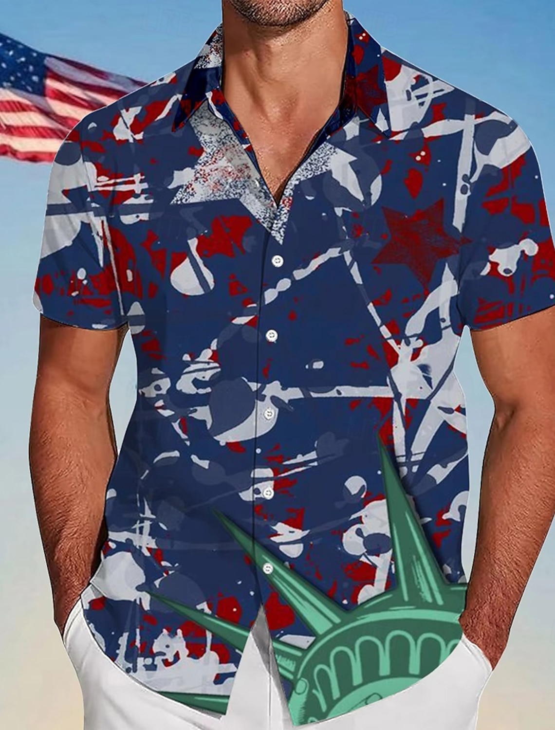 Independence Day Men's 4th of July U.S. 250th Anniversary Map US Flag Shirt Summer Shirt Button Up Shirt Short Sleeve Fashion Casual Streetwear Vacation Holiday Summer Turndown 3D Print Front One