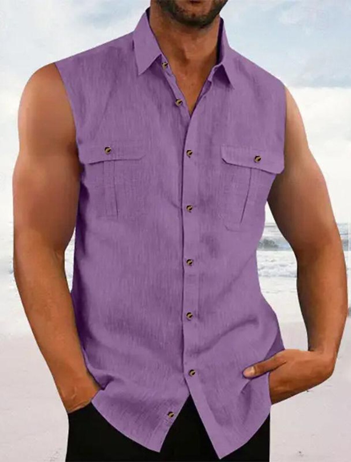 Men's Shirt Summer Casual Beach Button Up Black Blue Purple Green
