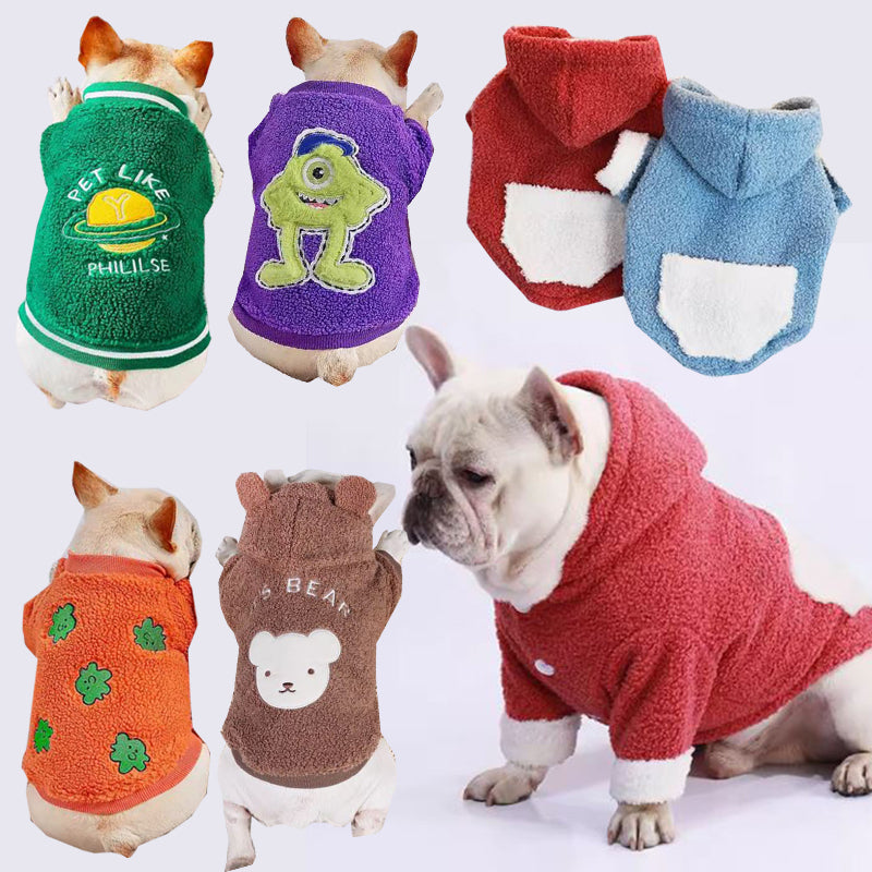 Minimal-Aesthetic Furrychic Luxurious Plush Frenchie Hoodie for Home Use