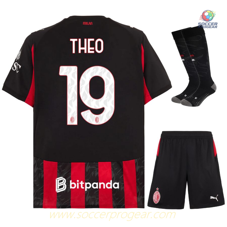 AC Milan Home Football Shirt Children Team Jersey 2025-2026 Season Theo