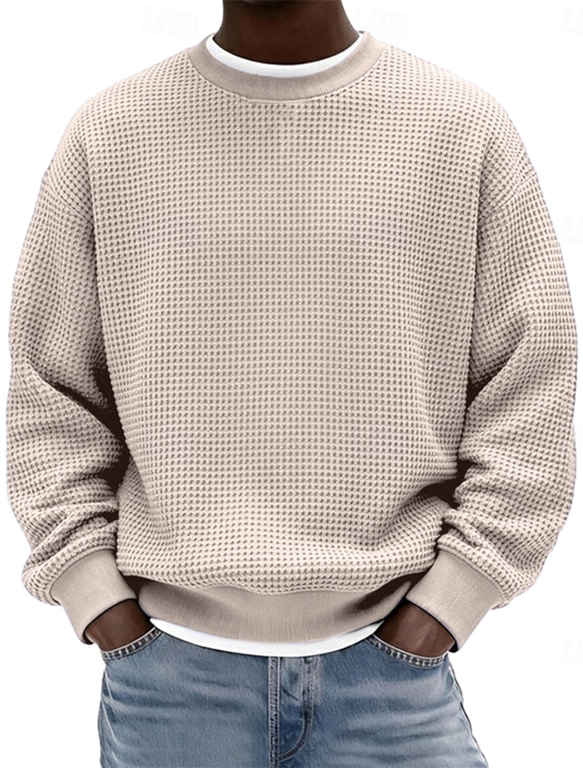 Men's Sweatshirt Waffle Sweatshirt Pullover Hoodie Sweatshirt Wine Red Black White Light Green Navy Blue Crew Neck Plain Textured Casual Daily Sports & Outdoor Polyester Streetwear Cool Sportswear