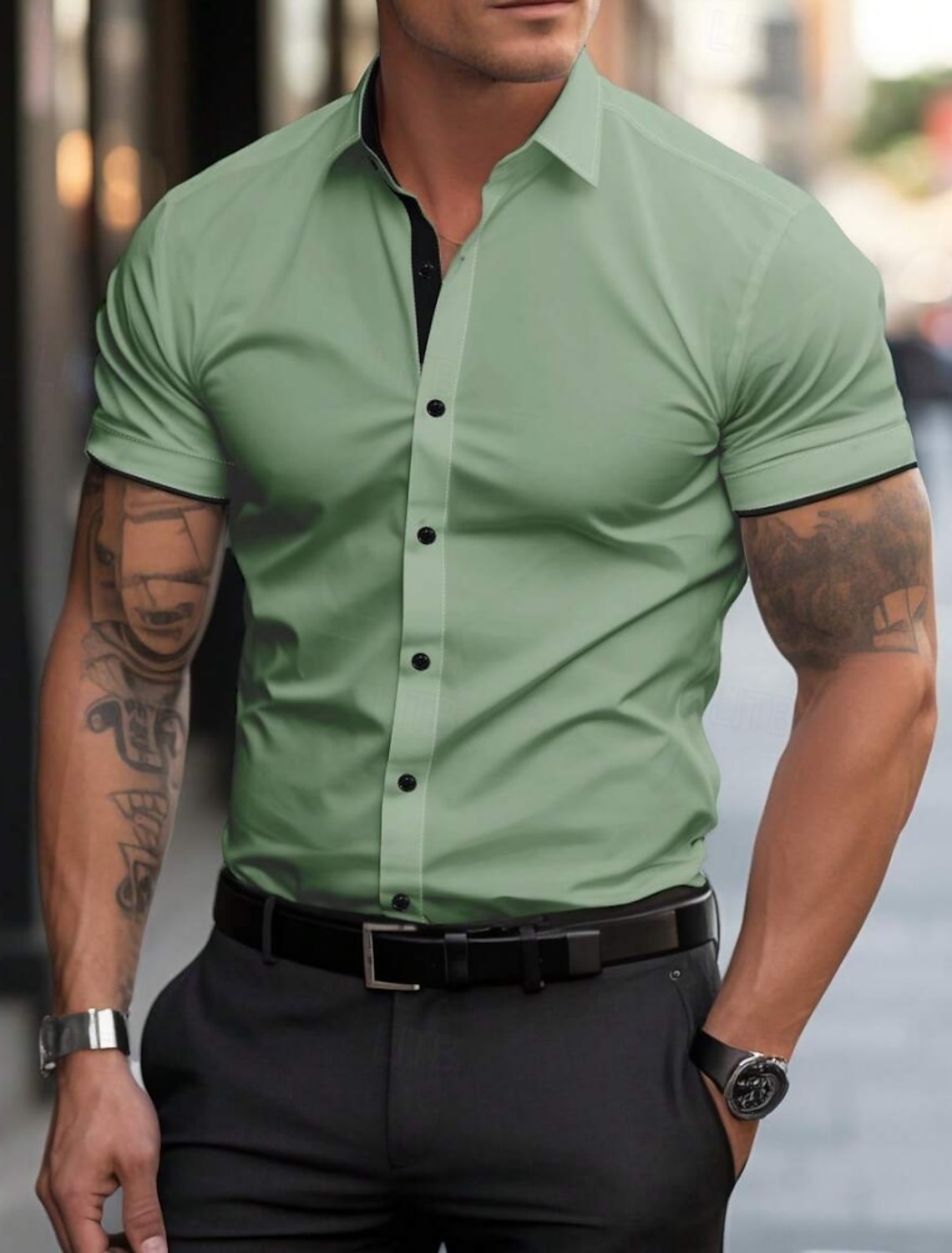 Men's Dress Shirt Non Iron Plain Outdoor Business Light Pink Black