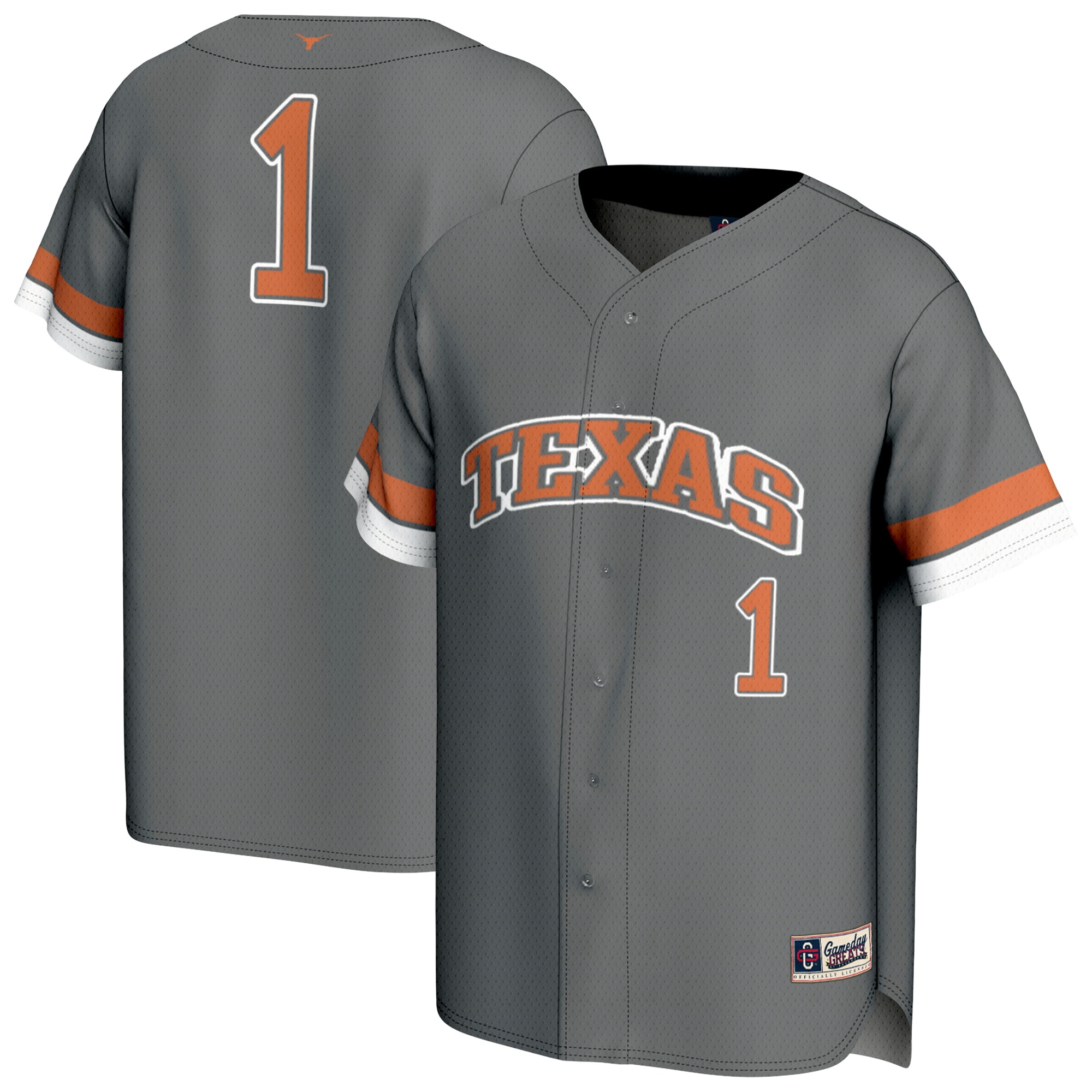 [NJP] Texas Longhorns GameDay Greats Youth Lightweight Collegiate Baseball Fashion Jersey - Gray