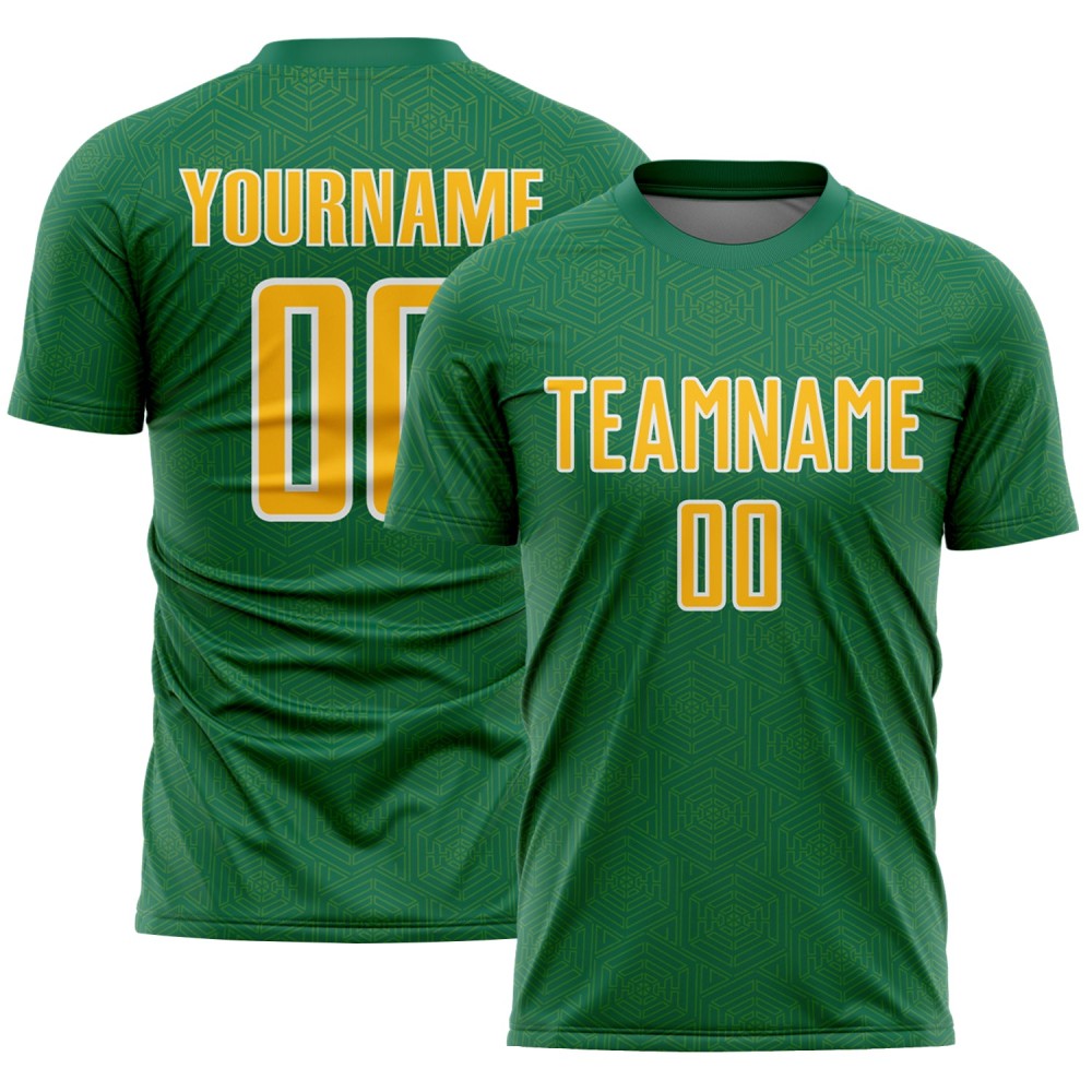 Green Kelly Shape Uniform Jersey Gold-White Custom Sports Soccer Sublimation Geometric