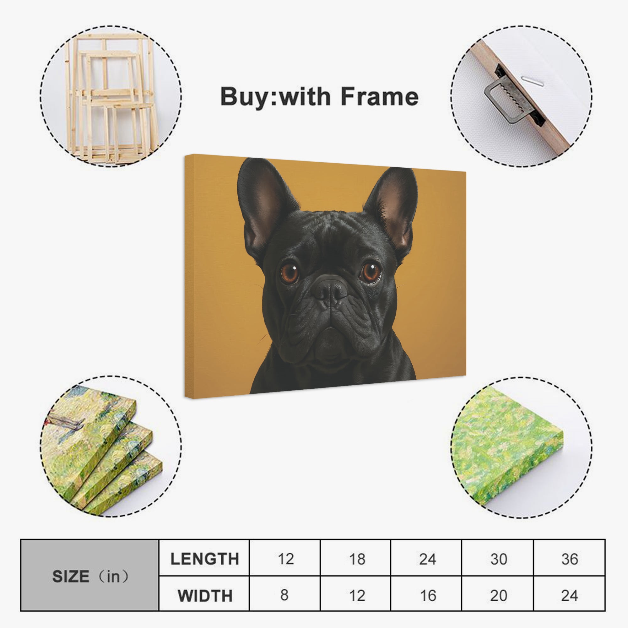 Comfortable Gladys - Adorable Frenchie Canvas Wall Art for Home Use