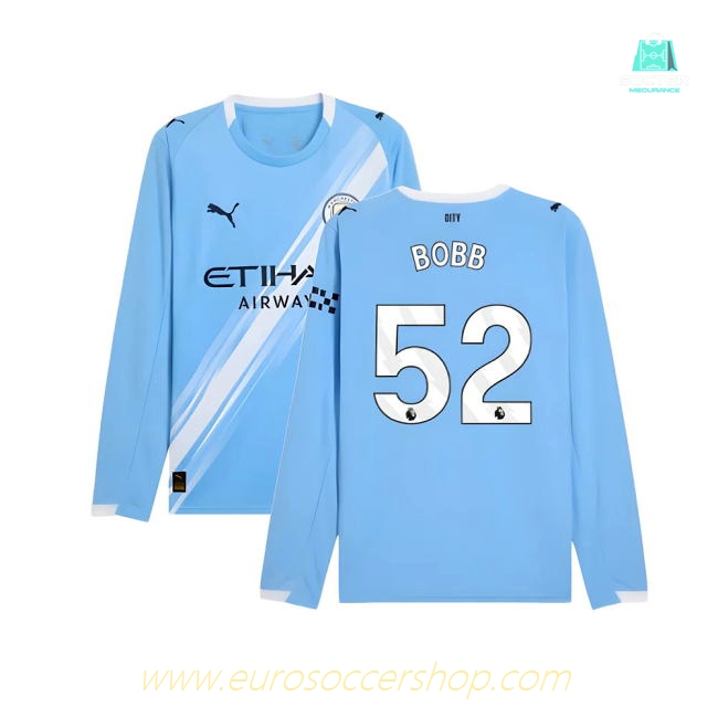 2025-2026 Man City Long Sleeve Home Shirt (Bobb 52)