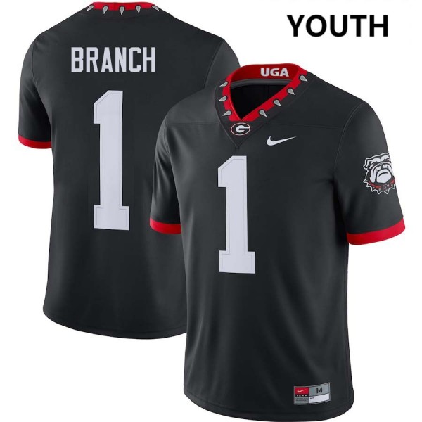 Youth Georgia Bulldogs #1 Zachariah Branch 100th Anniversary Black Nike Stitch Jerseys