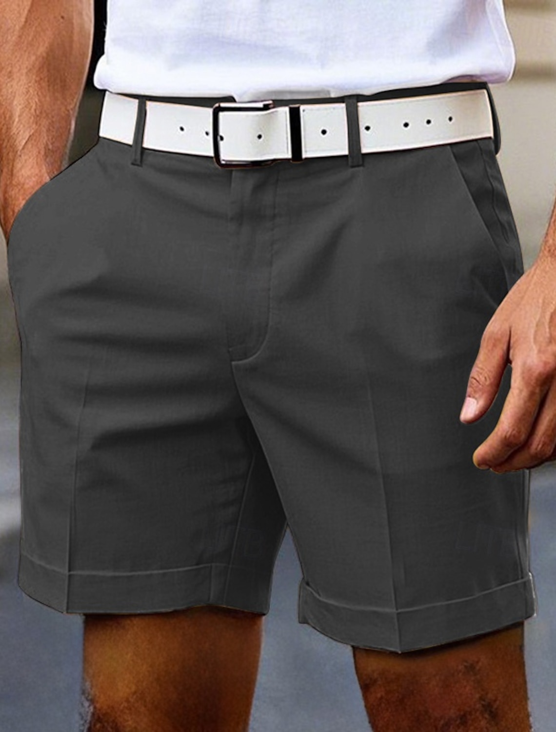 Men's Dress Shorts Burmuda Shorts Work Shorts Pocket Plain Comfort Knee Length Outdoor Business Fashion Casual Black White