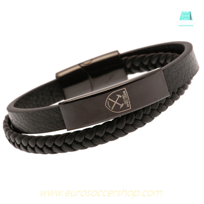 West Ham United FC Black IP Leather Bracelet