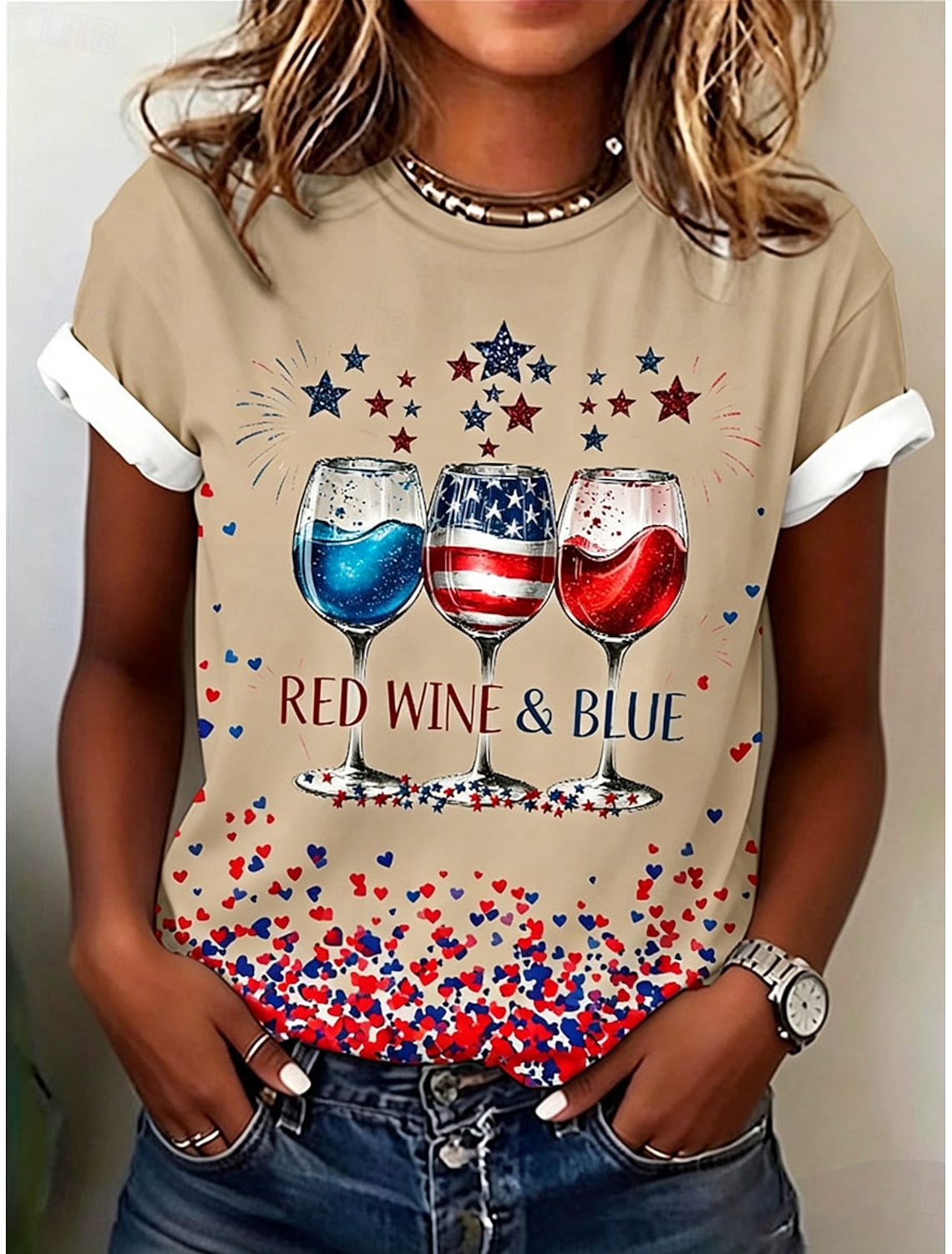 American Independence Day Women's T Shirt Print Graphic Independence Day Vintage Stylish Classic Short Sleeve Crew Neck V Neck Regular Tops Daily Blue Black White Red Gray Summer Spring