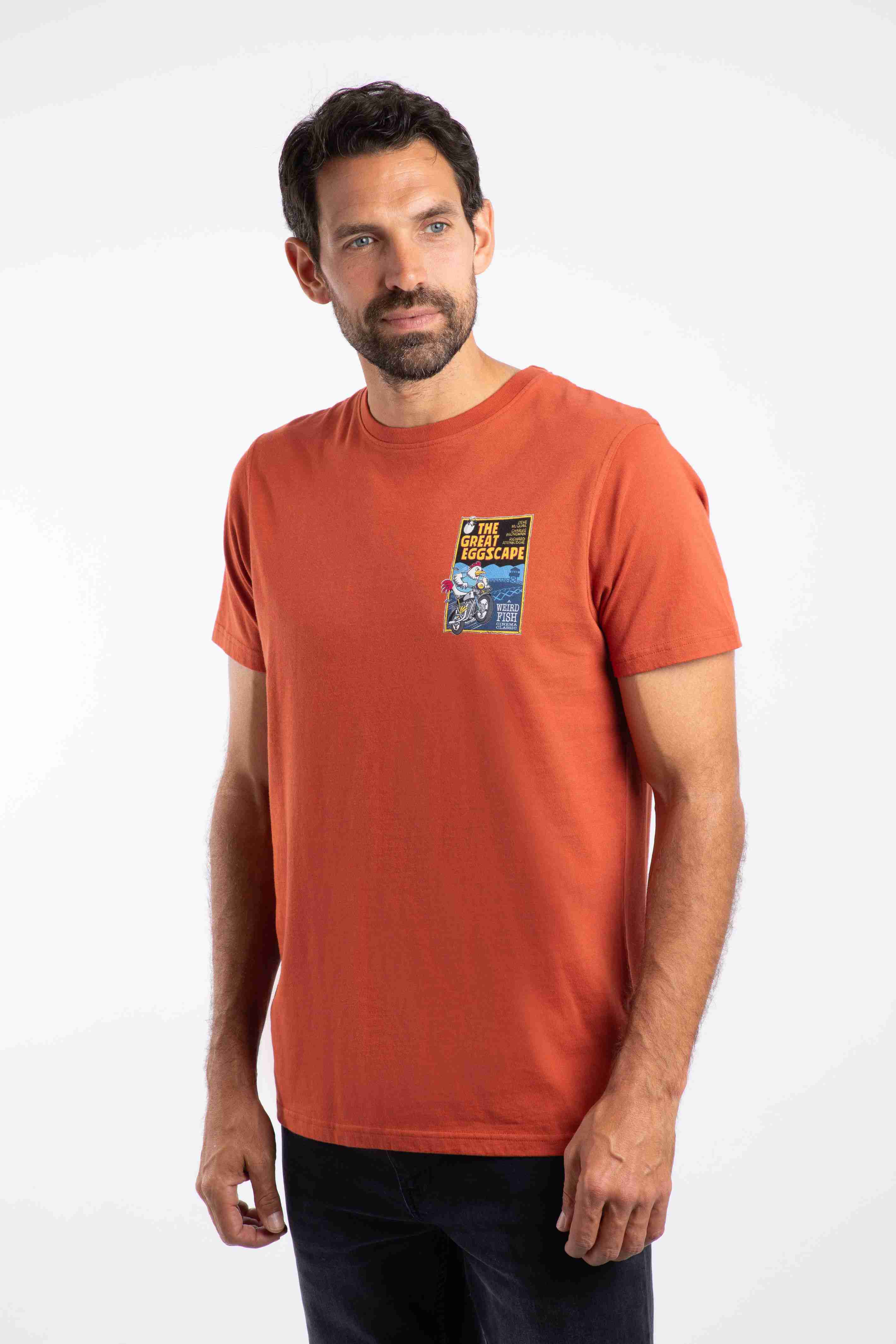 The Great Eggscape Back Print Artist T-Shirt Rust Leaves