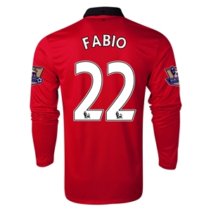 13-14 Manchester United 22 FABIO Home Long Sleeve Jersey Shirt -