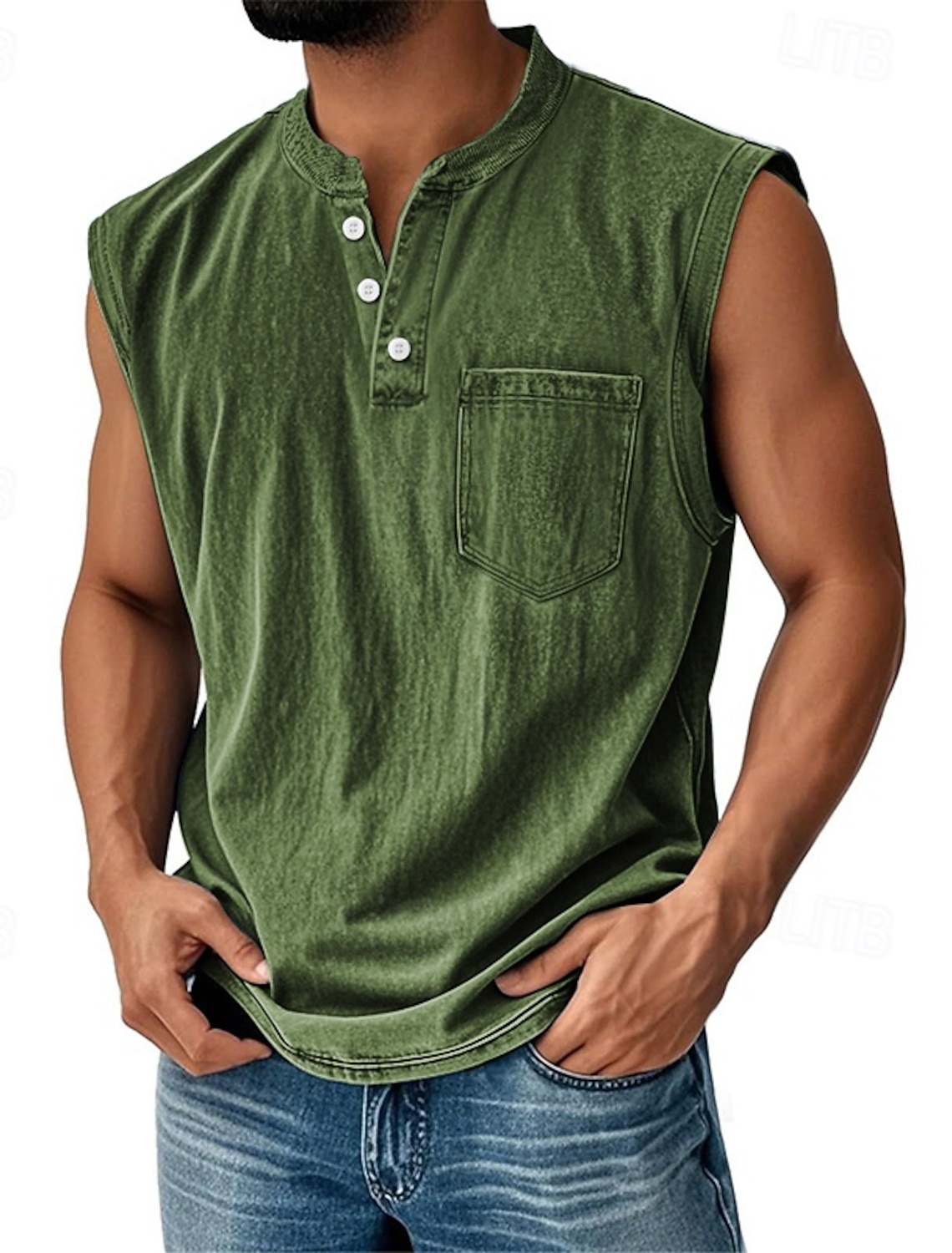 Men's Vintage Tank Top 100% Cotton Acid Wash Vest Top Undershirt Sleeveless Shirt Sleeveless Henley Summer Plain Fashion Designer Basic Pocket Buttons Vacation Street Black Top Tee for Men